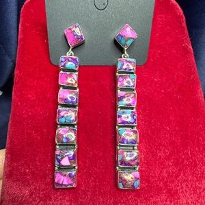 Earrings 925 Sterling Silver Pink Blue Cooper Infused Turquoise